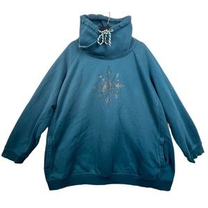 Ulla Popken Women's Teal Long Sleeve Sweatshirt Sz 24/26 Pullover Cowl Collar. P